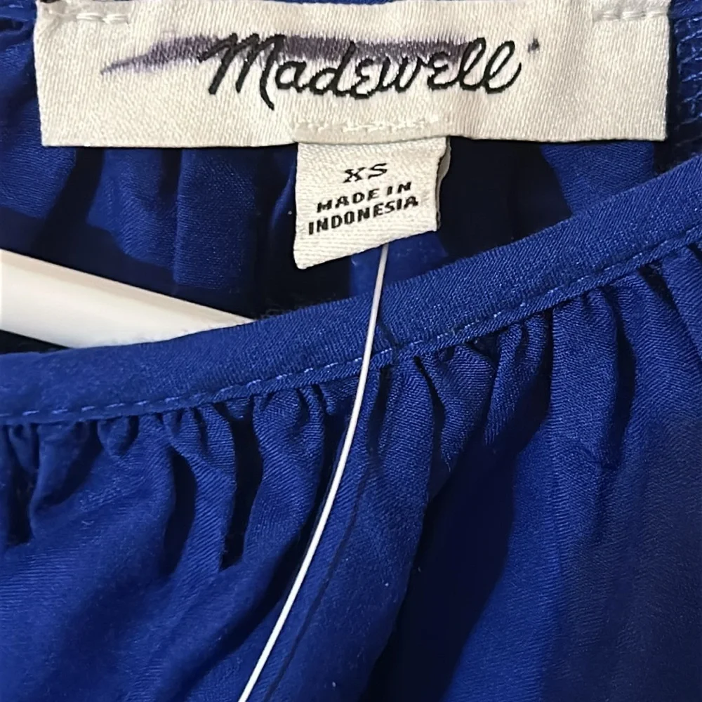 NWT Madewell Shirred Puff-Sleeve Top in Cotton-Silk Voile in Bright Sapphire